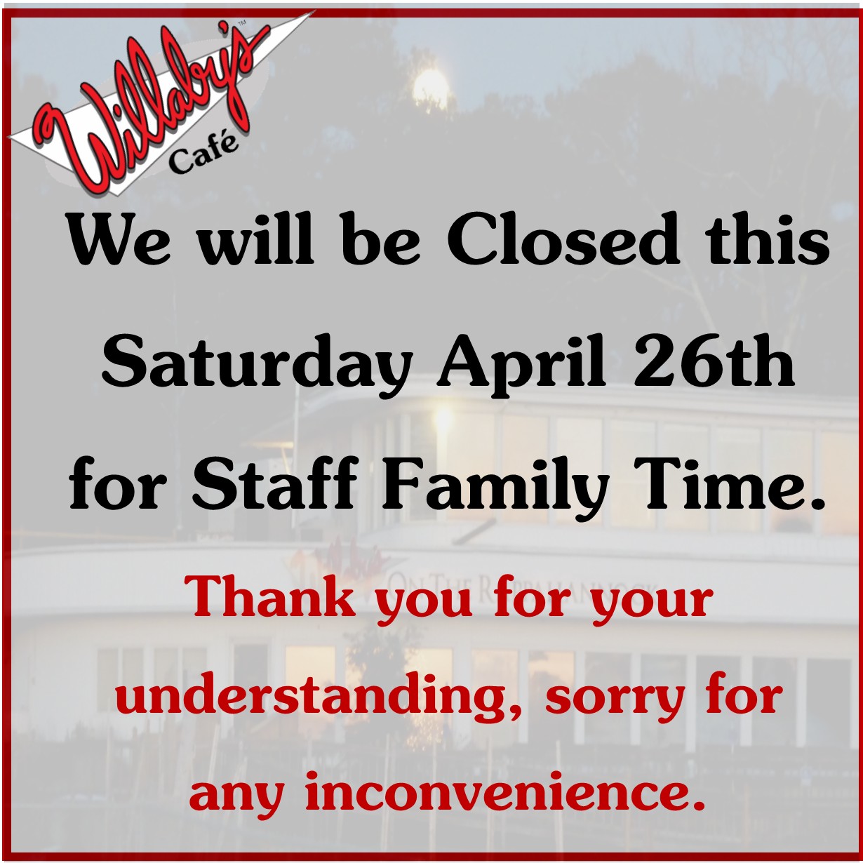 Closed April 26th